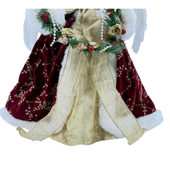 Grandeur Noel Celestial Fabric Angel 16" Tree Topper Porcelain Hand Painted Face - Picture 4 of 10